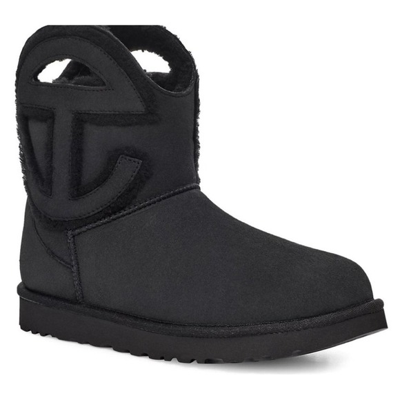 UGG x Telfar Black Logo Mini Boots Ankle Sheepskin Suede - Picture 1 of 10